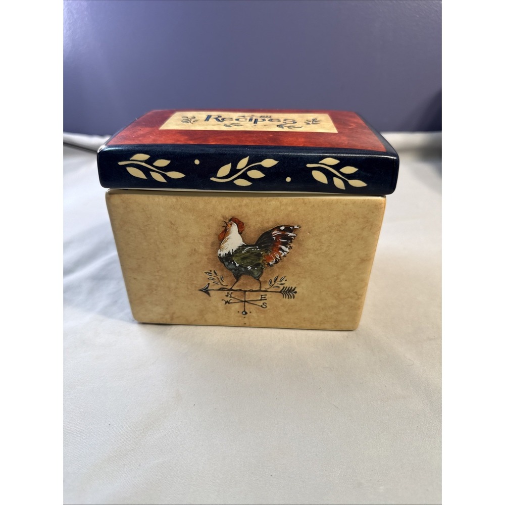 Susan Winget Certified International Ceramic Rooster Recipe Box